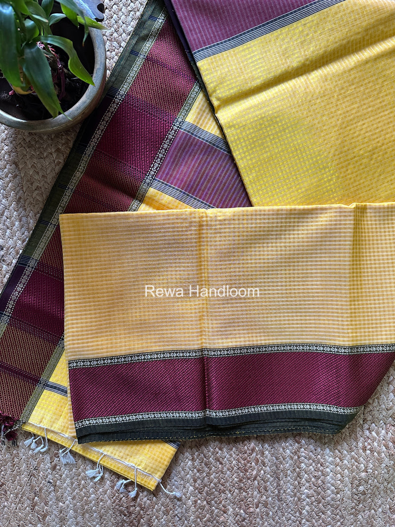 Exclusive Maheshwari 75% Silk Yellow Saree SS039