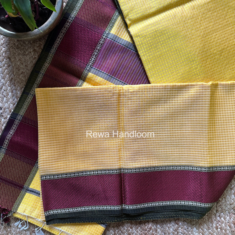 Exclusive Maheshwari 75% Silk Yellow Saree SS039