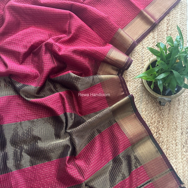 Maheshwari Rani Pink Zari Checks Saree ZCHX329