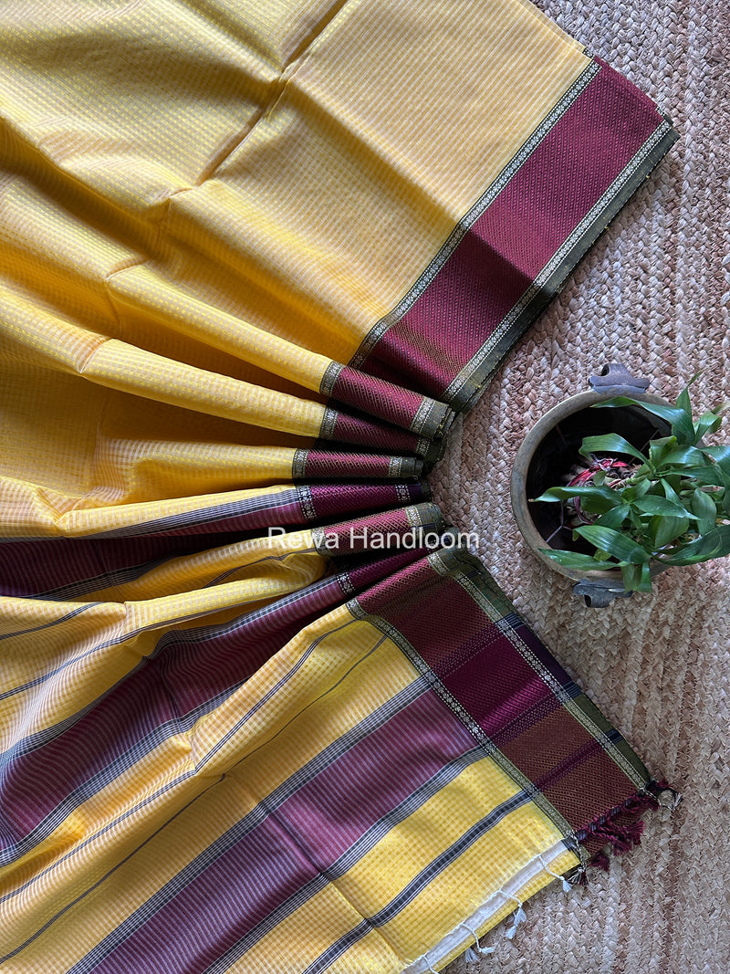 Exclusive Maheshwari 75% Silk Yellow Saree SS039