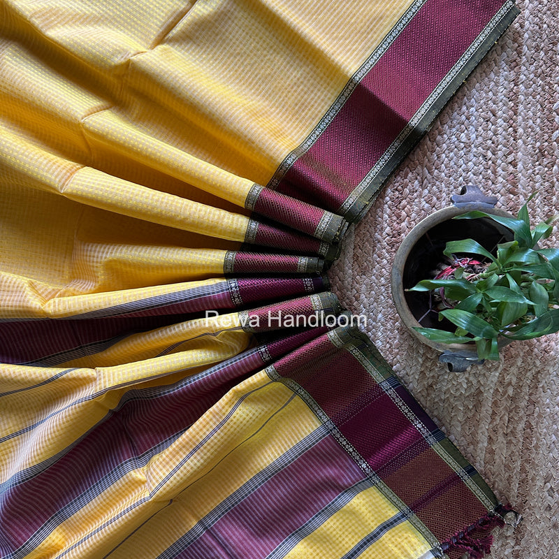 Exclusive Maheshwari 75% Silk Yellow Saree SS039