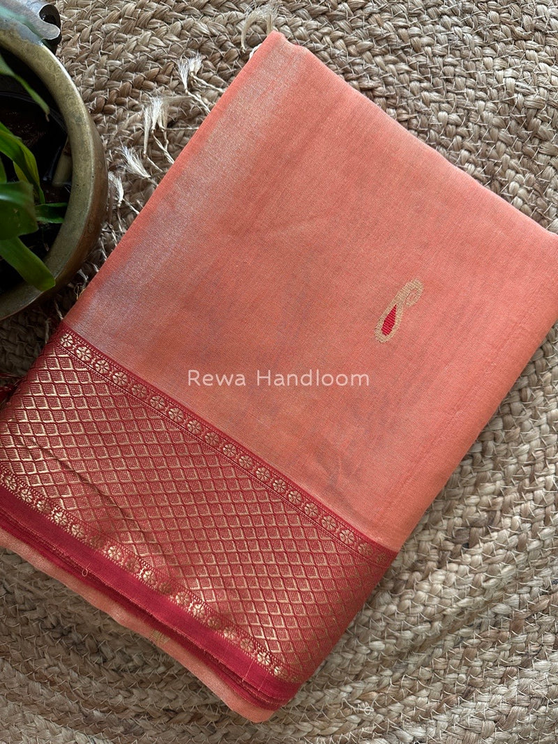 Maheshwari Peach Tissue Meena Butti Saree GMB009