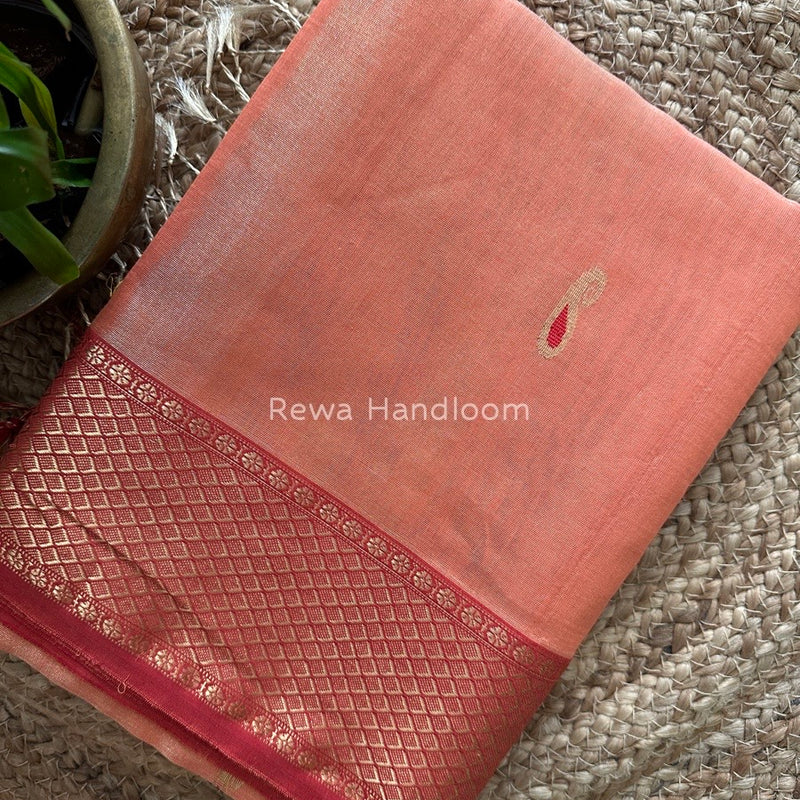 Maheshwari Peach Tissue Meena Butti Saree GMB009
