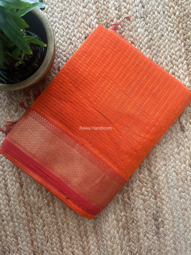 Maheshwari Orange Zari Checks Saree ZCHX330