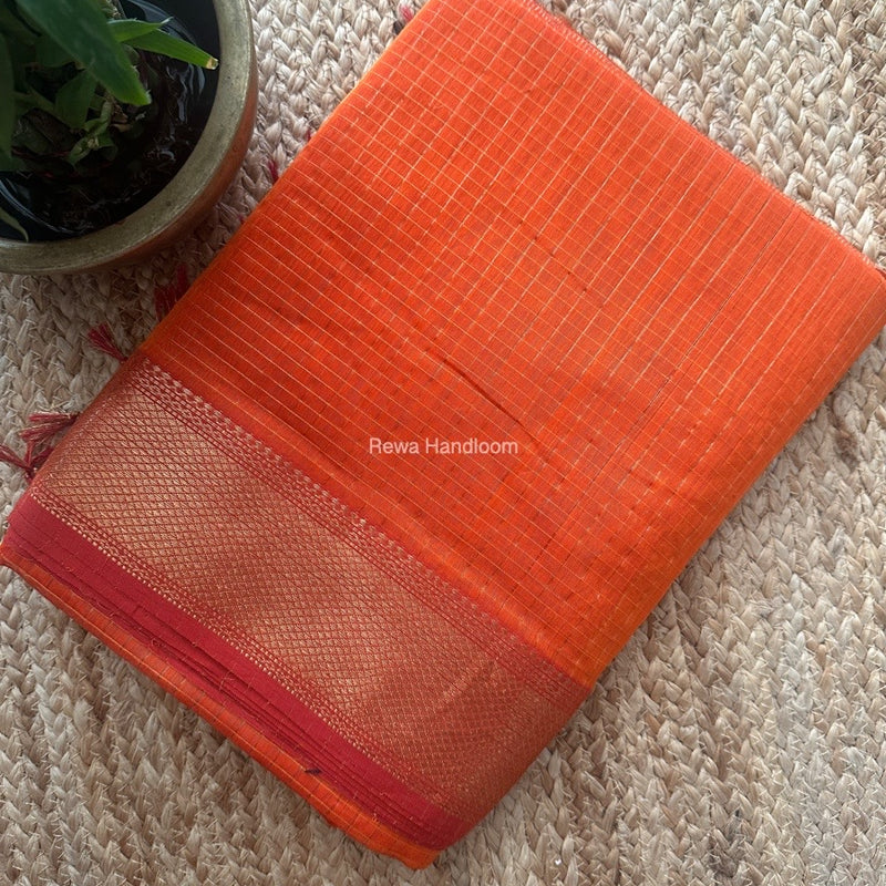 Maheshwari Orange Zari Checks Saree ZCHX330