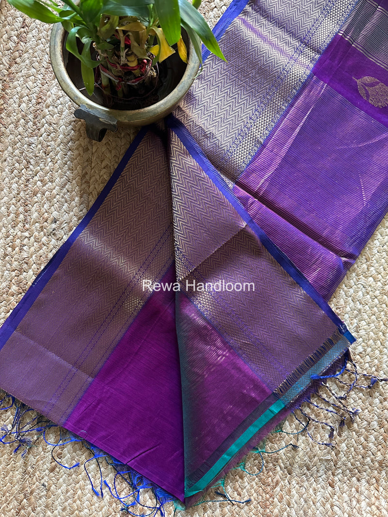 Maheshwari Purple Lotus Butta Saree NLS02