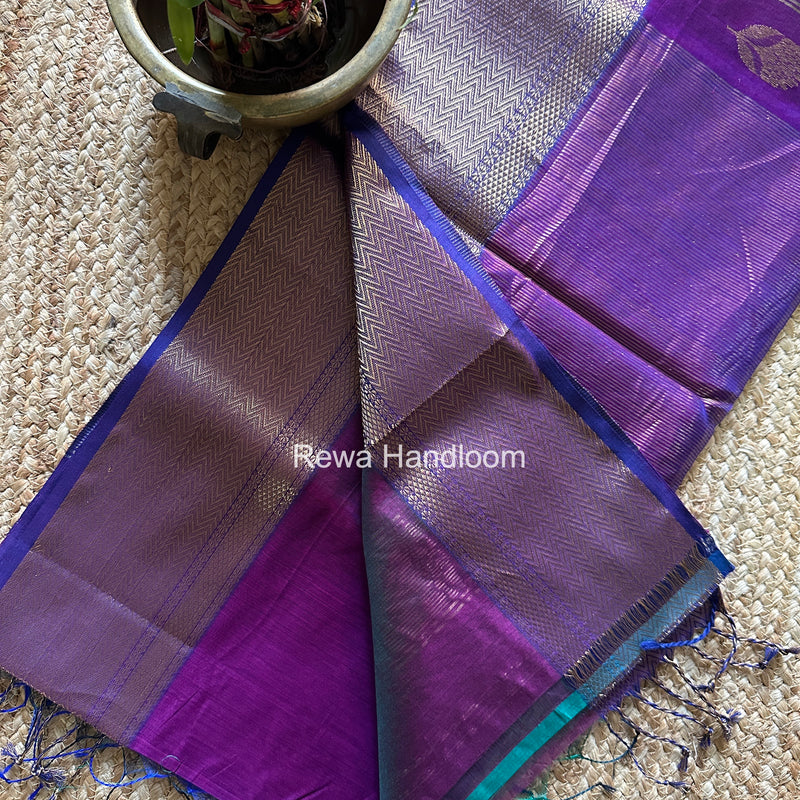 Maheshwari Purple Lotus Butta Saree NLS02