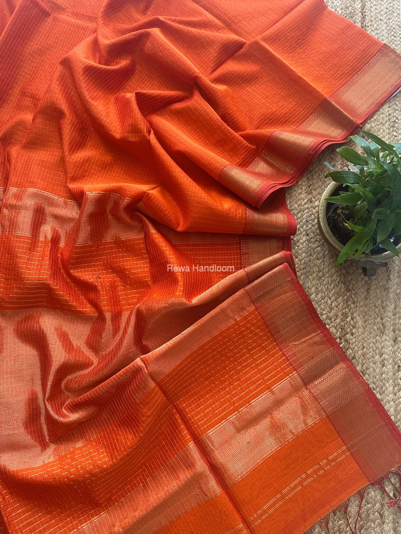 Maheshwari Orange Zari Checks Saree ZCHX330