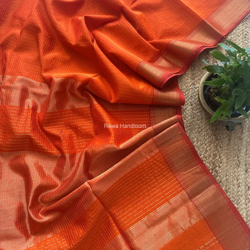 Maheshwari Orange Zari Checks Saree ZCHX330