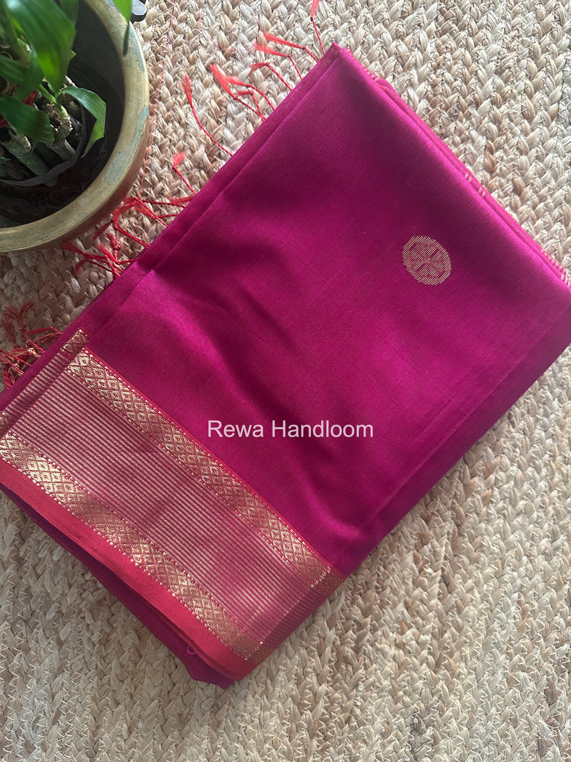 Rani Pink Coin Butta Pallu Zari Border Saree ~ Maheshwari Saree-SBS-019