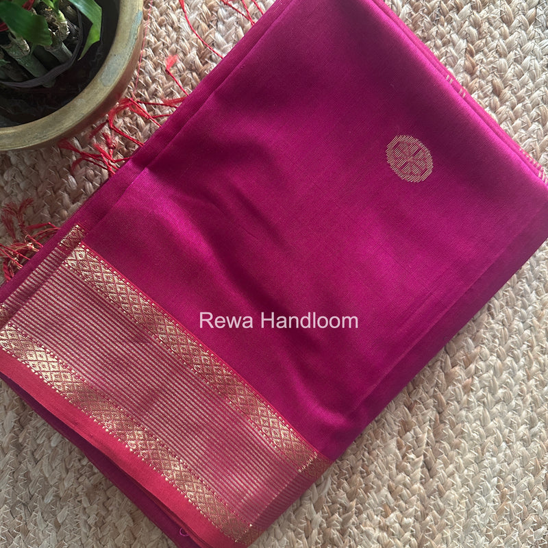 Rani Pink Coin Butta Pallu Zari Border Saree ~ Maheshwari Saree-SBS-019