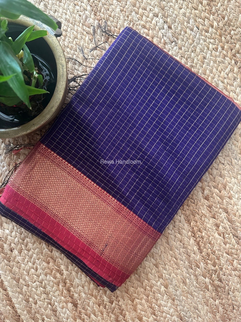 Maheshwari Purple Zari Checks Saree ZCHX332