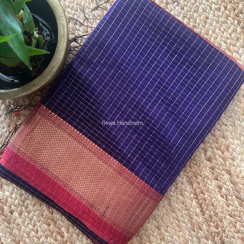 Maheshwari Purple Zari Checks Saree ZCHX332