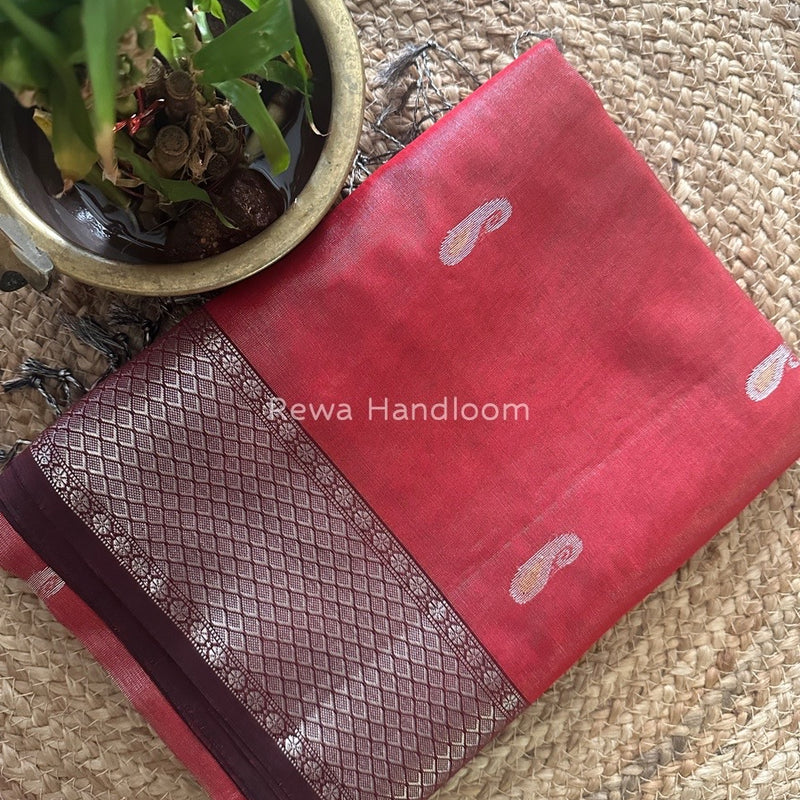 Maheshwari Red Silver Tissue Meena Butti Saree SMB004