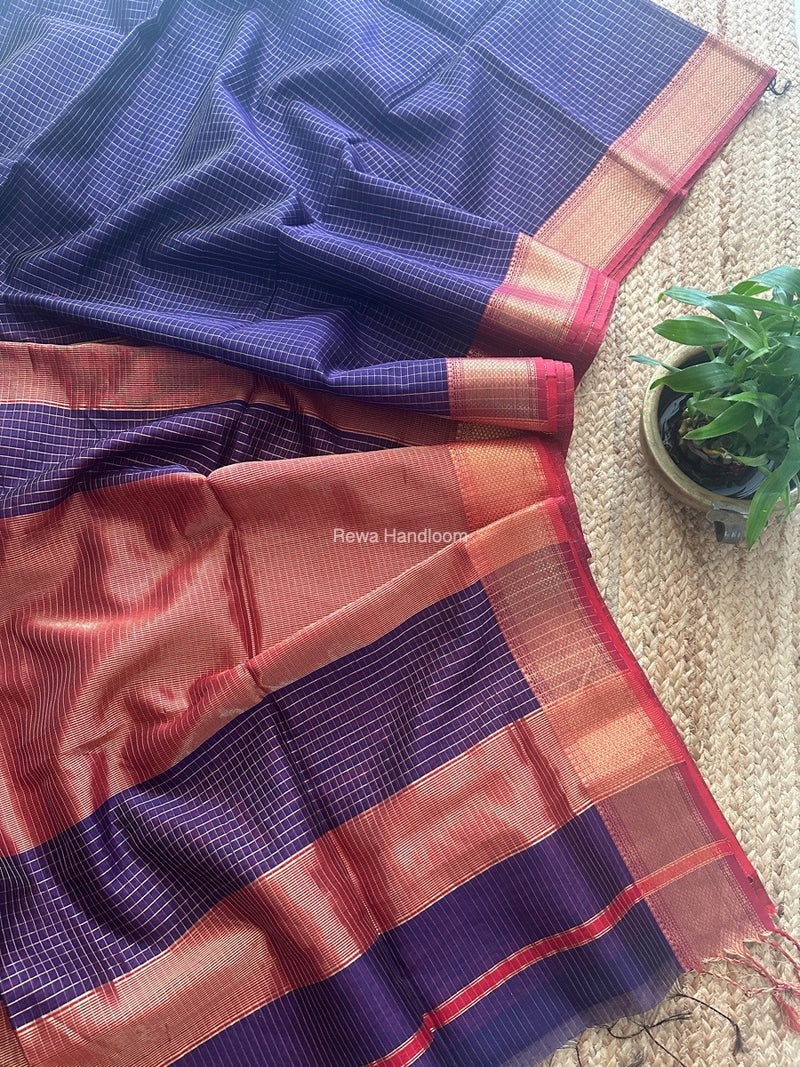 Maheshwari Purple Zari Checks Saree ZCHX332