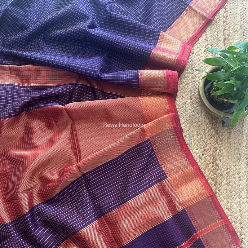 Maheshwari Purple Zari Checks Saree ZCHX332