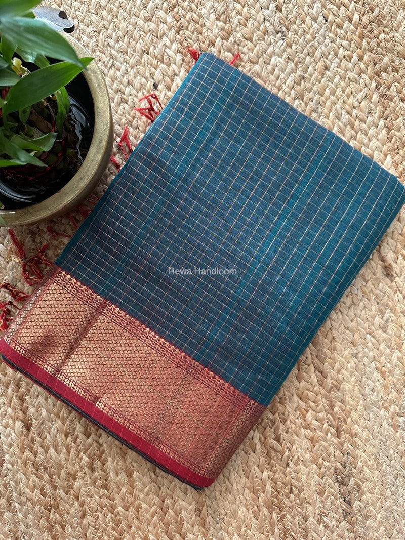 Maheshwari Green Zari Checks Saree ZCHX333