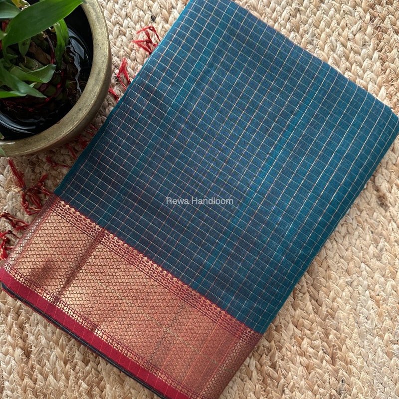 Maheshwari Green Zari Checks Saree ZCHX333