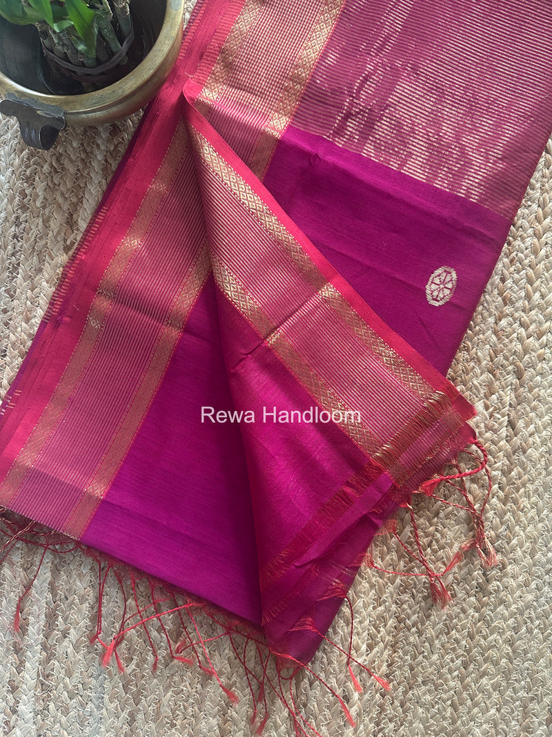 Rani Pink Coin Butta Pallu Zari Border Saree ~ Maheshwari Saree-SBS-019