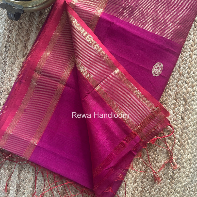 Rani Pink Coin Butta Pallu Zari Border Saree ~ Maheshwari Saree-SBS-019