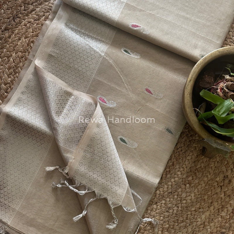 Maheshwari Silver Tissue Meena Butti Saree