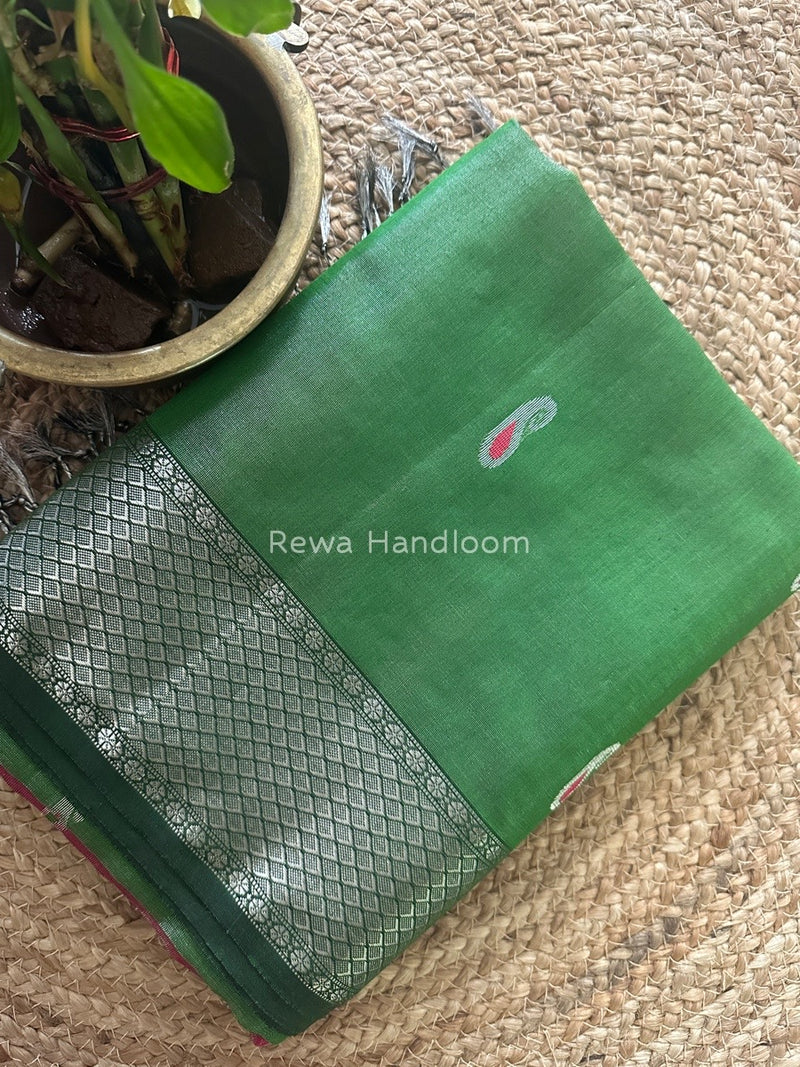 Maheshwari Green Silver Tissue Meena Butti Saree SMB007