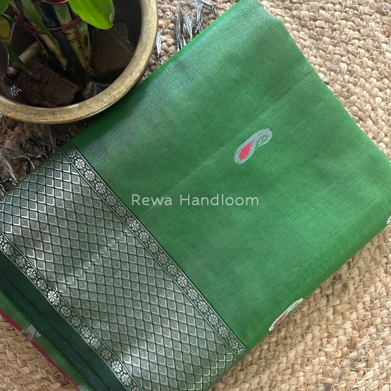 Maheshwari Green Silver Tissue Meena Butti Saree SMB007
