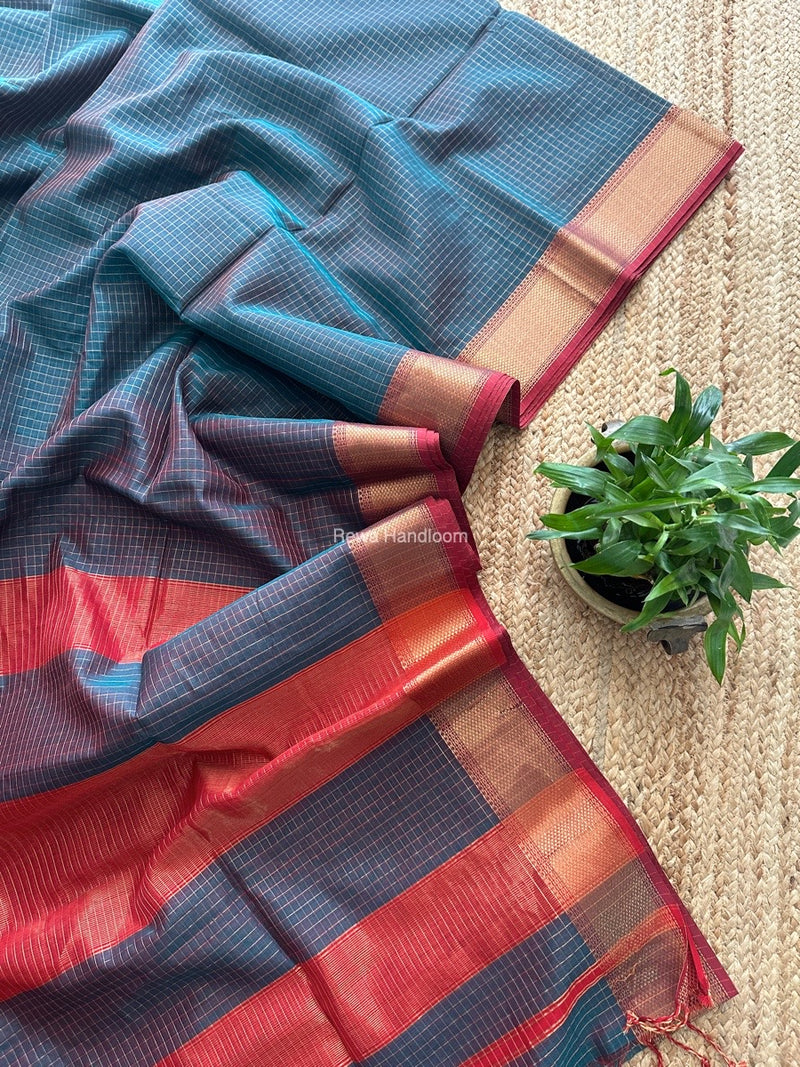 Maheshwari Green Zari Checks Saree ZCHX333