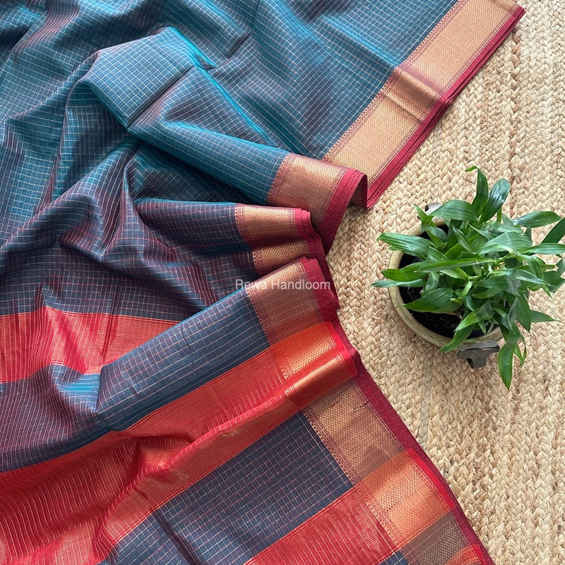 Maheshwari Green Zari Checks Saree ZCHX333