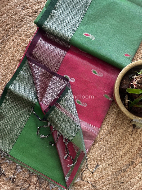 Maheshwari Silver Tissue Meena Butti Saree