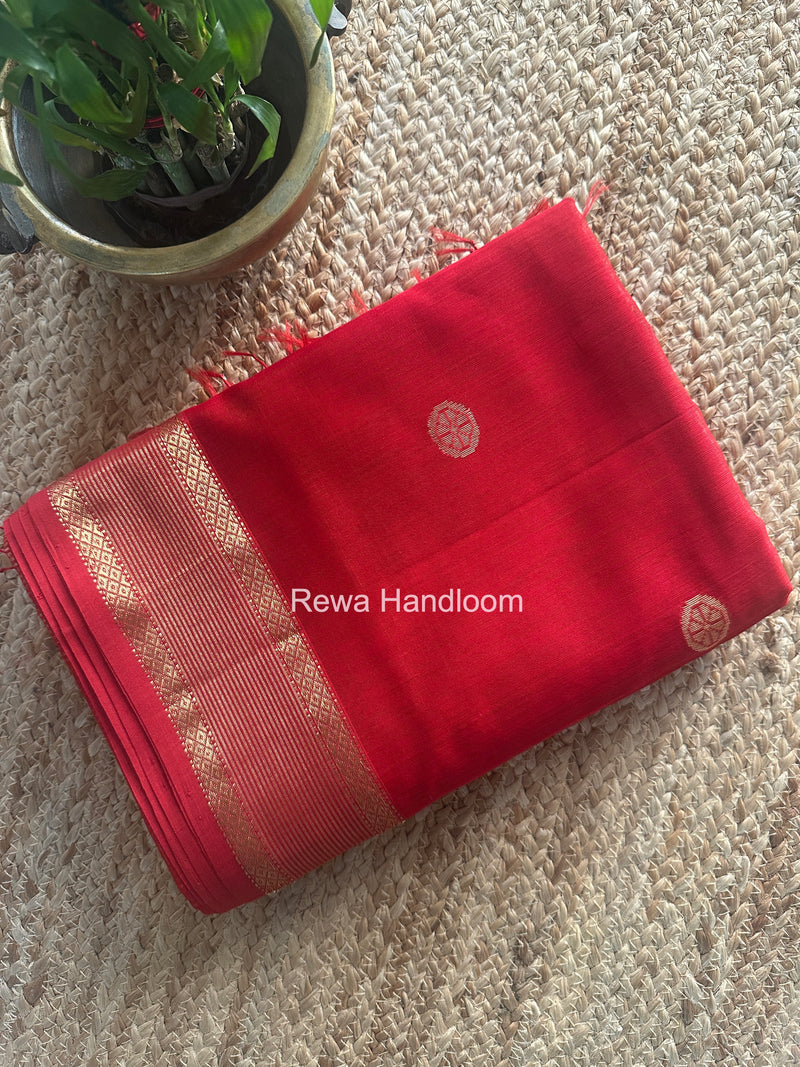 Red Coin Butta Pallu Zari Border Saree ~ Maheshwari Saree SBS-020