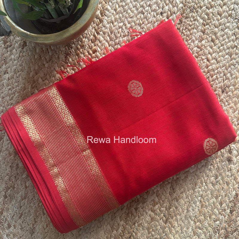 Red Coin Butta Pallu Zari Border Saree ~ Maheshwari Saree SBS-020