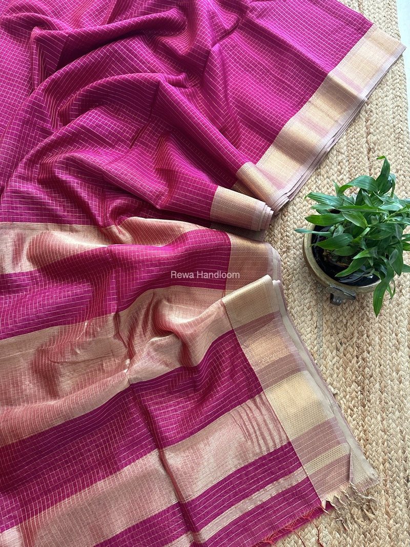 Maheshwari Magenta Zari Checks Saree ZCHX334