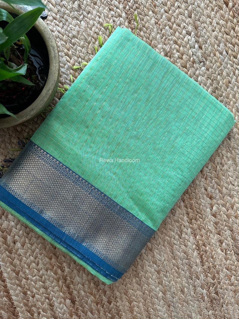 Maheshwari Dark Mint Green Zari Checks Saree ZCHX335