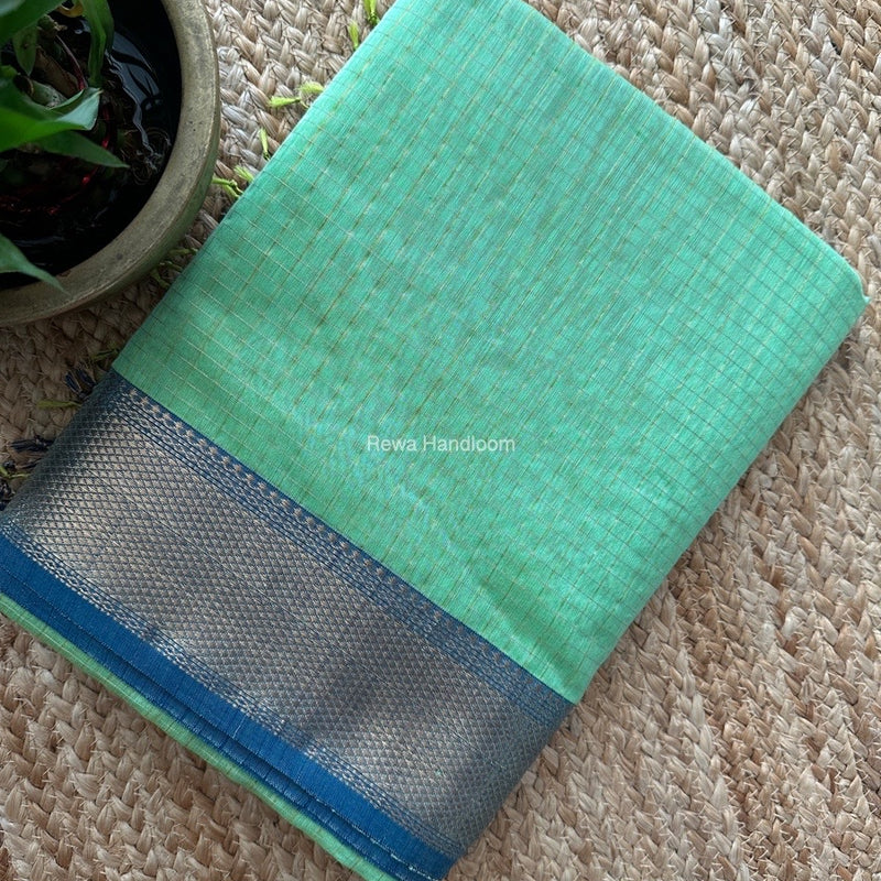 Maheshwari Dark Mint Green Zari Checks Saree ZCHX335