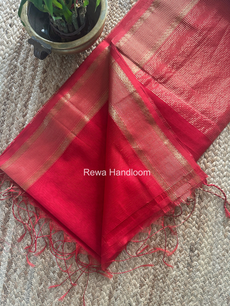 Red Coin Butta Pallu Zari Border Saree ~ Maheshwari Saree SBS-020