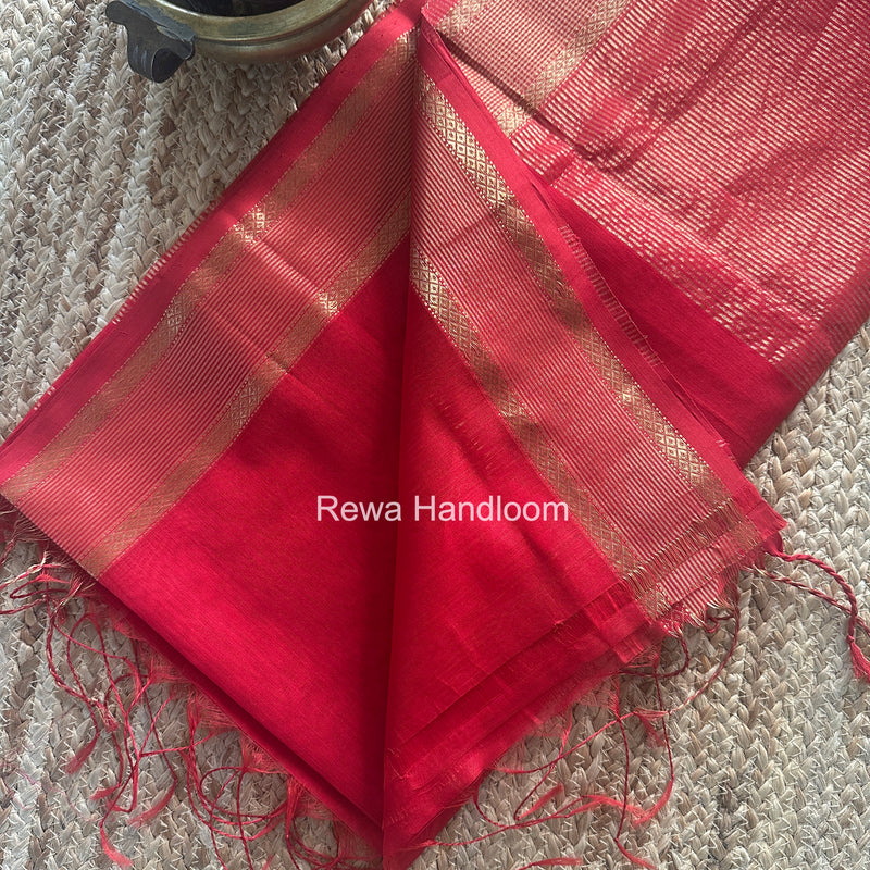 Red Coin Butta Pallu Zari Border Saree ~ Maheshwari Saree SBS-020