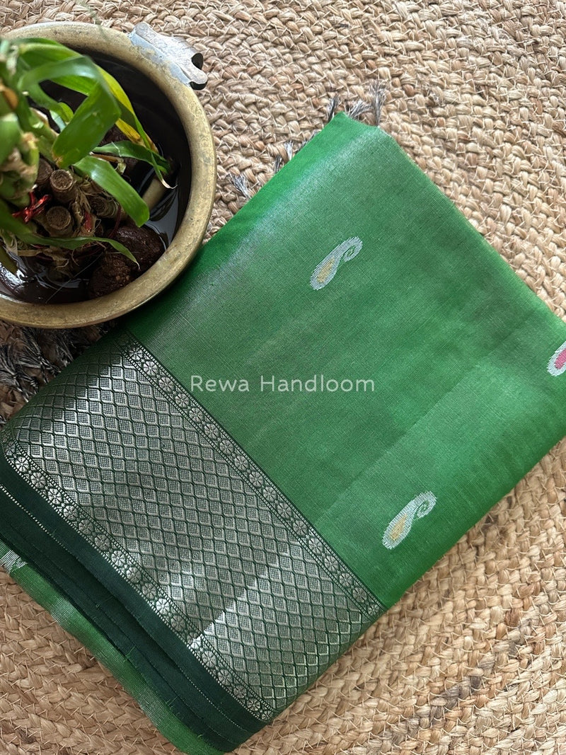 Maheshwari Green Silver Tissue Meena Butti Saree SMB003