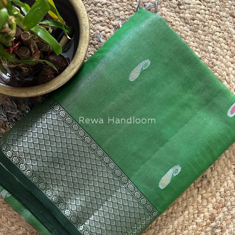 Maheshwari Green Silver Tissue Meena Butti Saree SMB003