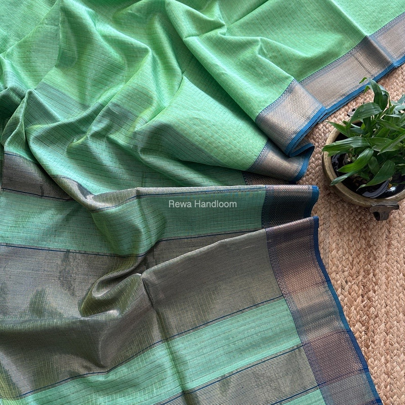 Maheshwari Dark Mint Green Zari Checks Saree ZCHX335