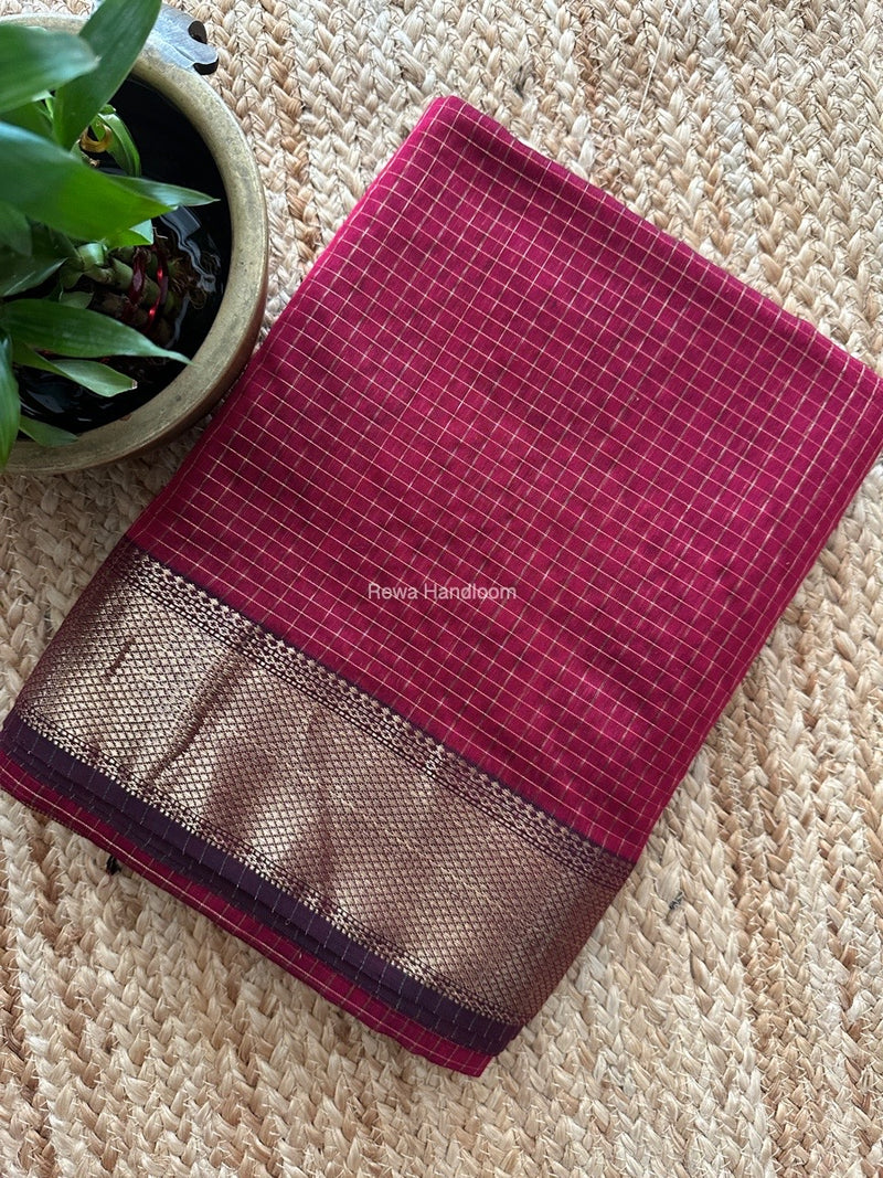 Maheshwari Dark Pink Zari Checks Saree ZCHX336