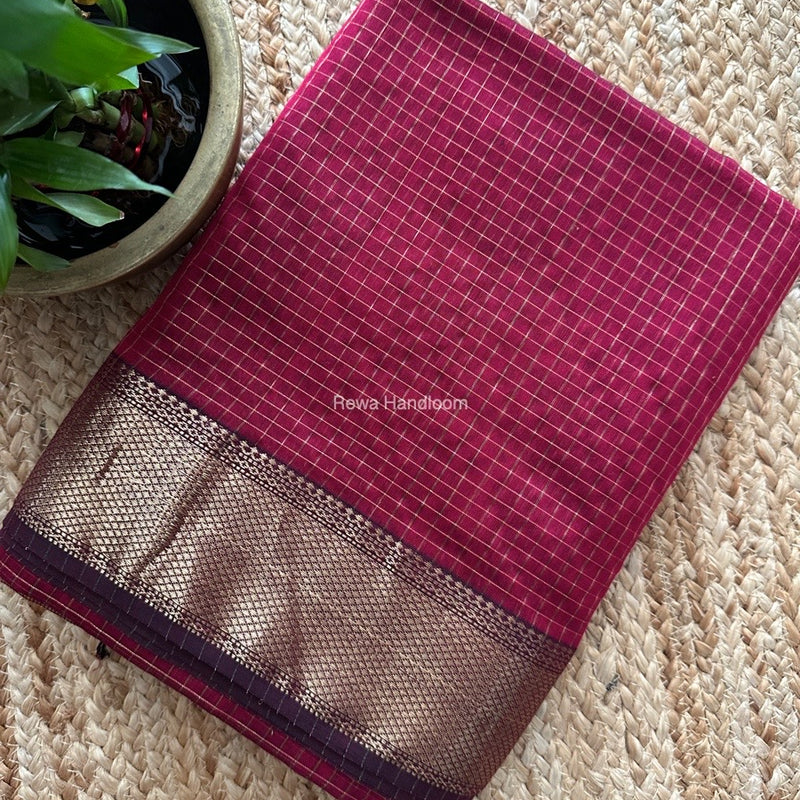 Maheshwari Dark Pink Zari Checks Saree ZCHX336