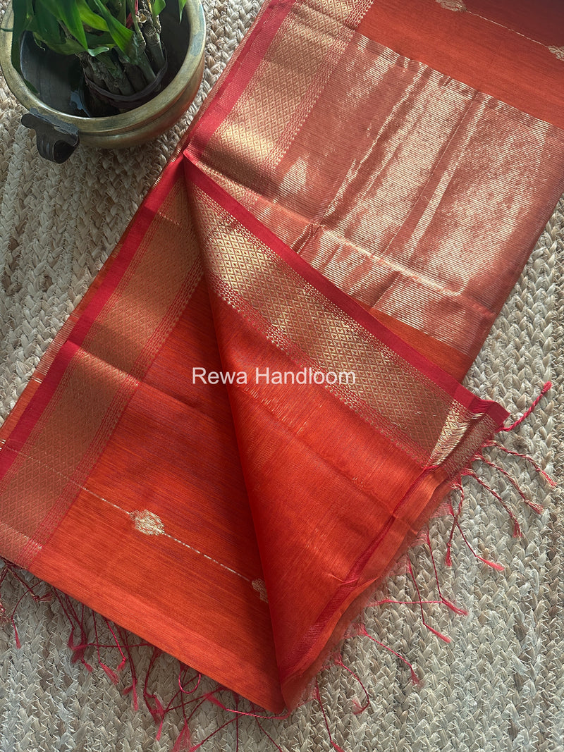 Maheshwari Rust Lining Butti Saree ZLBS02