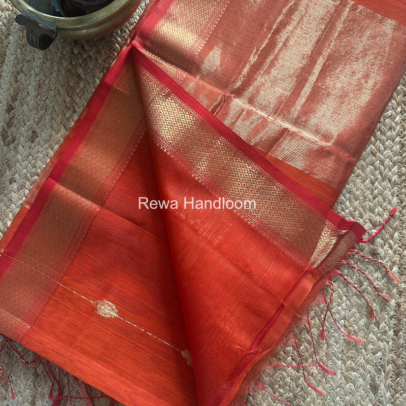 Maheshwari Rust Lining Butti Saree ZLBS02