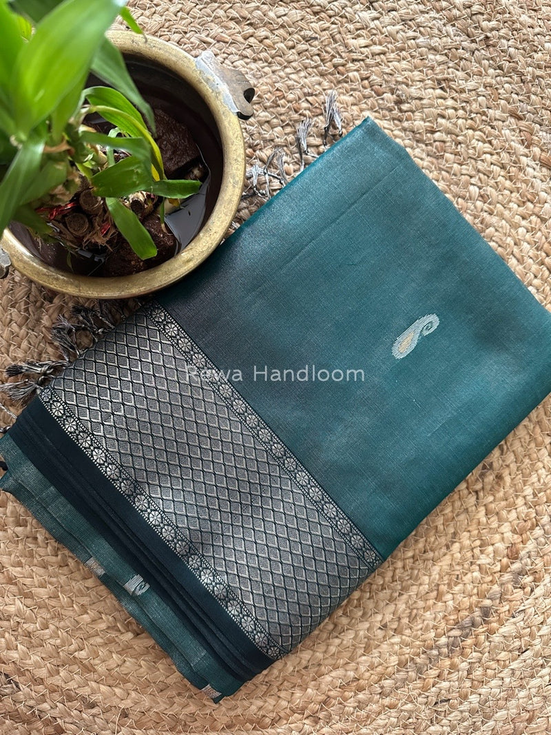 Maheshwari Dark Green Silver Tissue Meena Butti Saree SMB0010