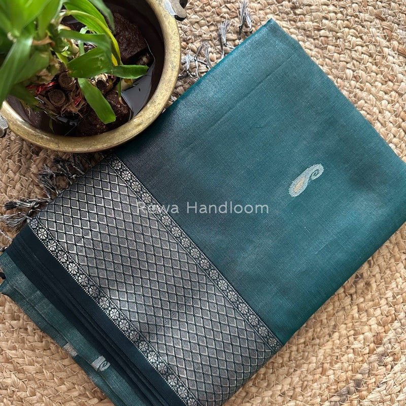 Maheshwari Dark Green Silver Tissue Meena Butti Saree SMB0010