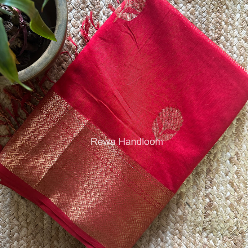 Maheshwari Red Lotus Butta Saree NLS05
