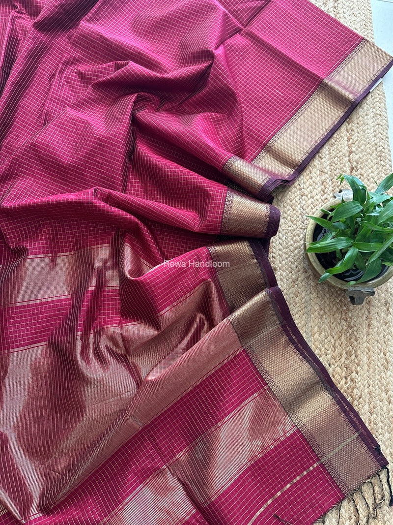 Maheshwari Dark Pink Zari Checks Saree ZCHX336