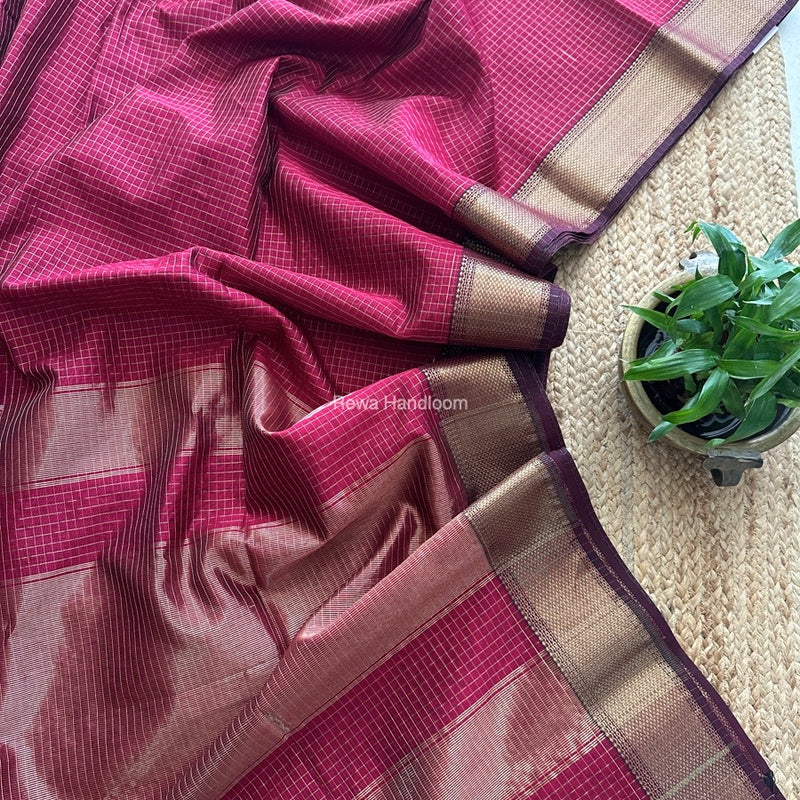 Maheshwari Dark Pink Zari Checks Saree ZCHX336