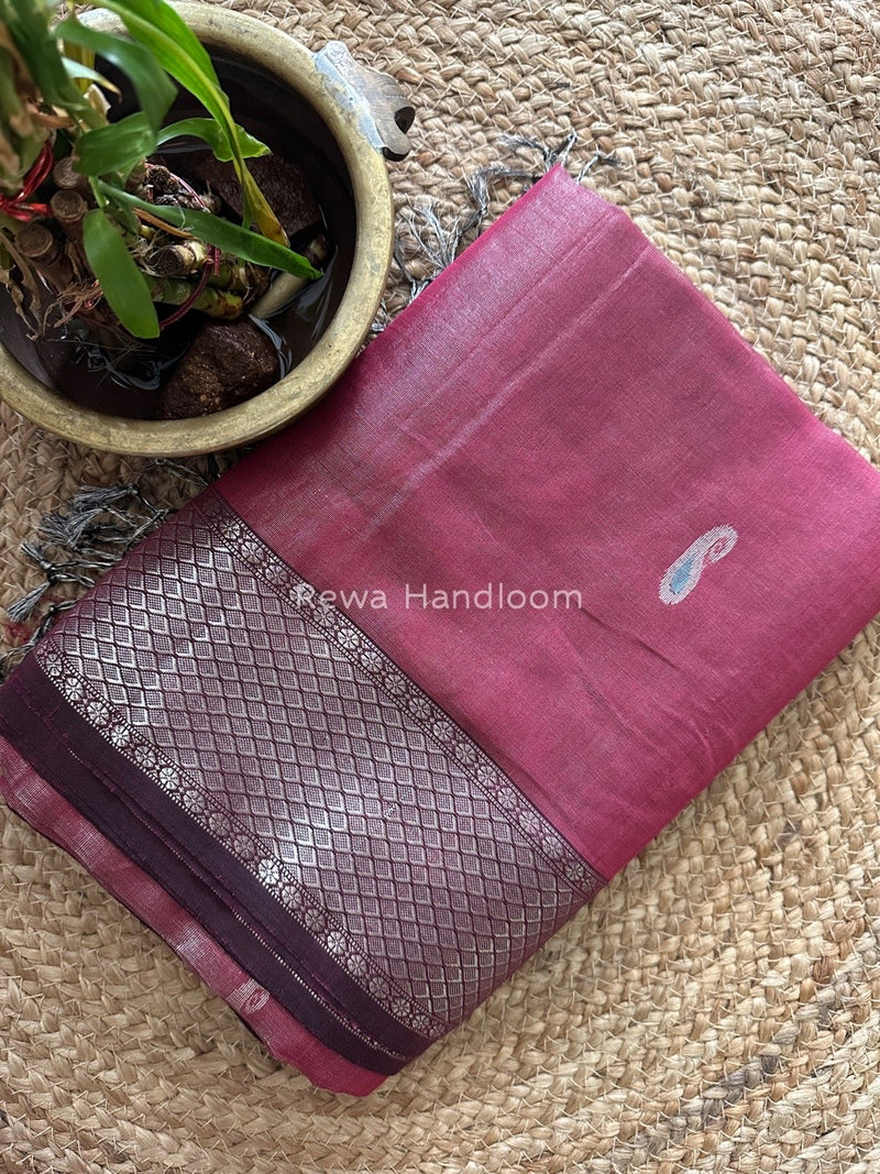 Maheshwari Onion Pink Silver Tissue Meena Butti Saree SMB008